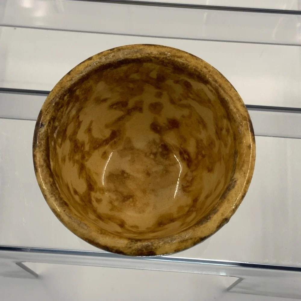 Vintage Yellow Ware Custard Cup 556 Stoneware Brown 3.5x3in